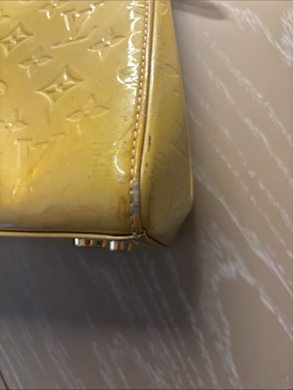 Louis Vuitton Yellow Patent Monogram Tote with Leather Trim original lv strap - Picture 6 of 14